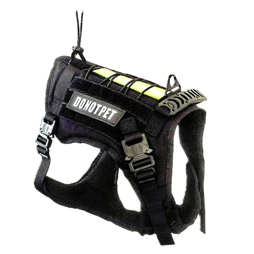 Black Tactical LG Dog Harness, Adjust. No-Pull Dog Vest ~ Metal Latches, Patches